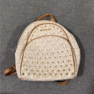 Michael Kors Beige and Brown Studded Backpack